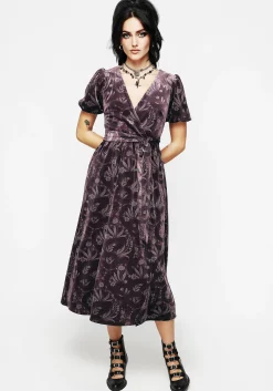 Deception Snake Foil Print Velour Midi Wrap Dress