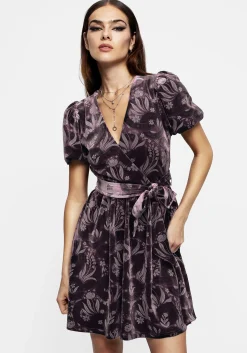Deception Snake Foil Print Velour Mini Wrap Dress