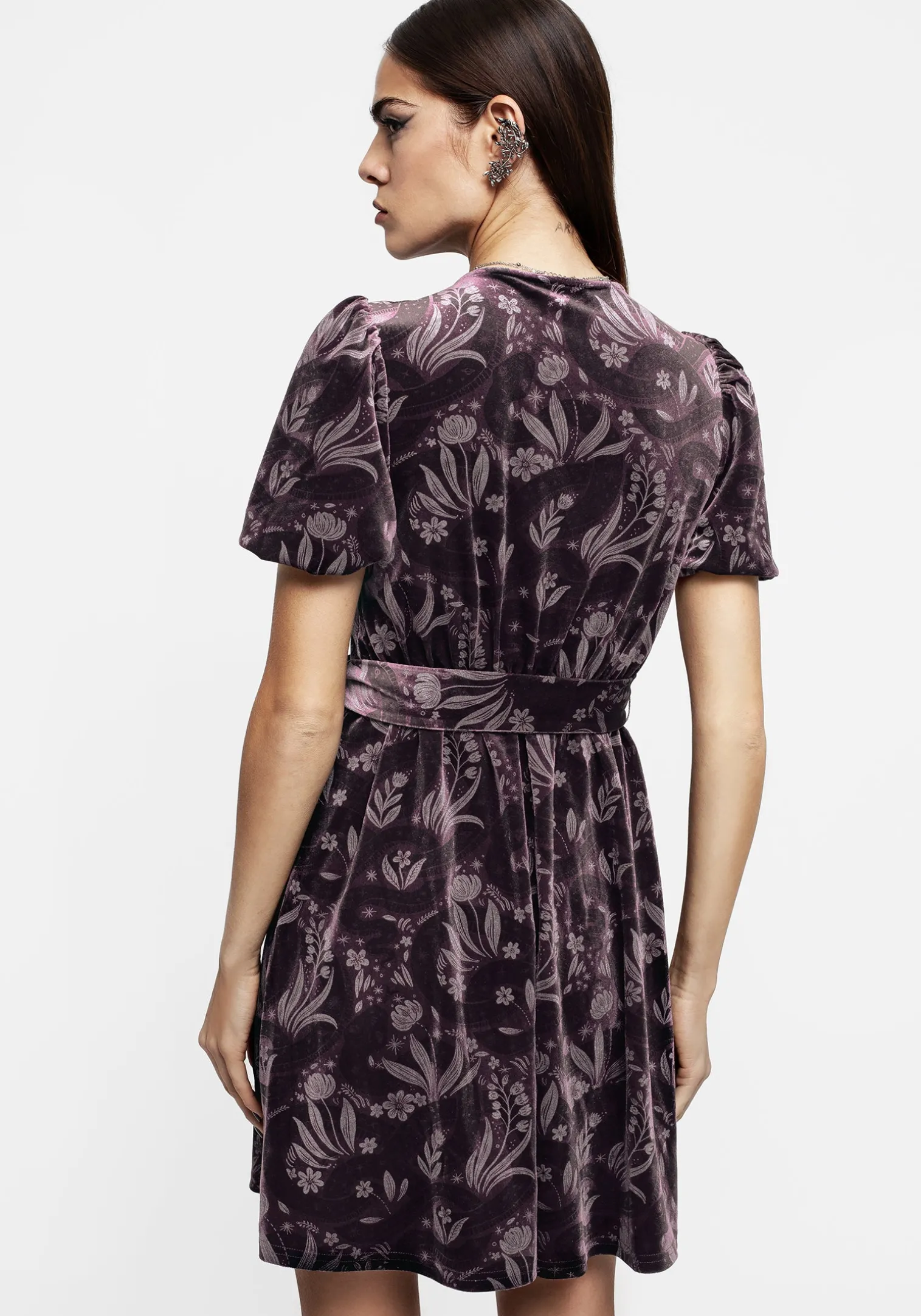 Deception Snake Foil Print Velour Mini Wrap Dress