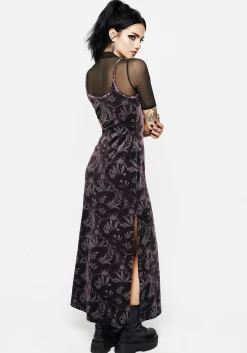 Deception Snake Foil Print Velour Maxi Slip Gown