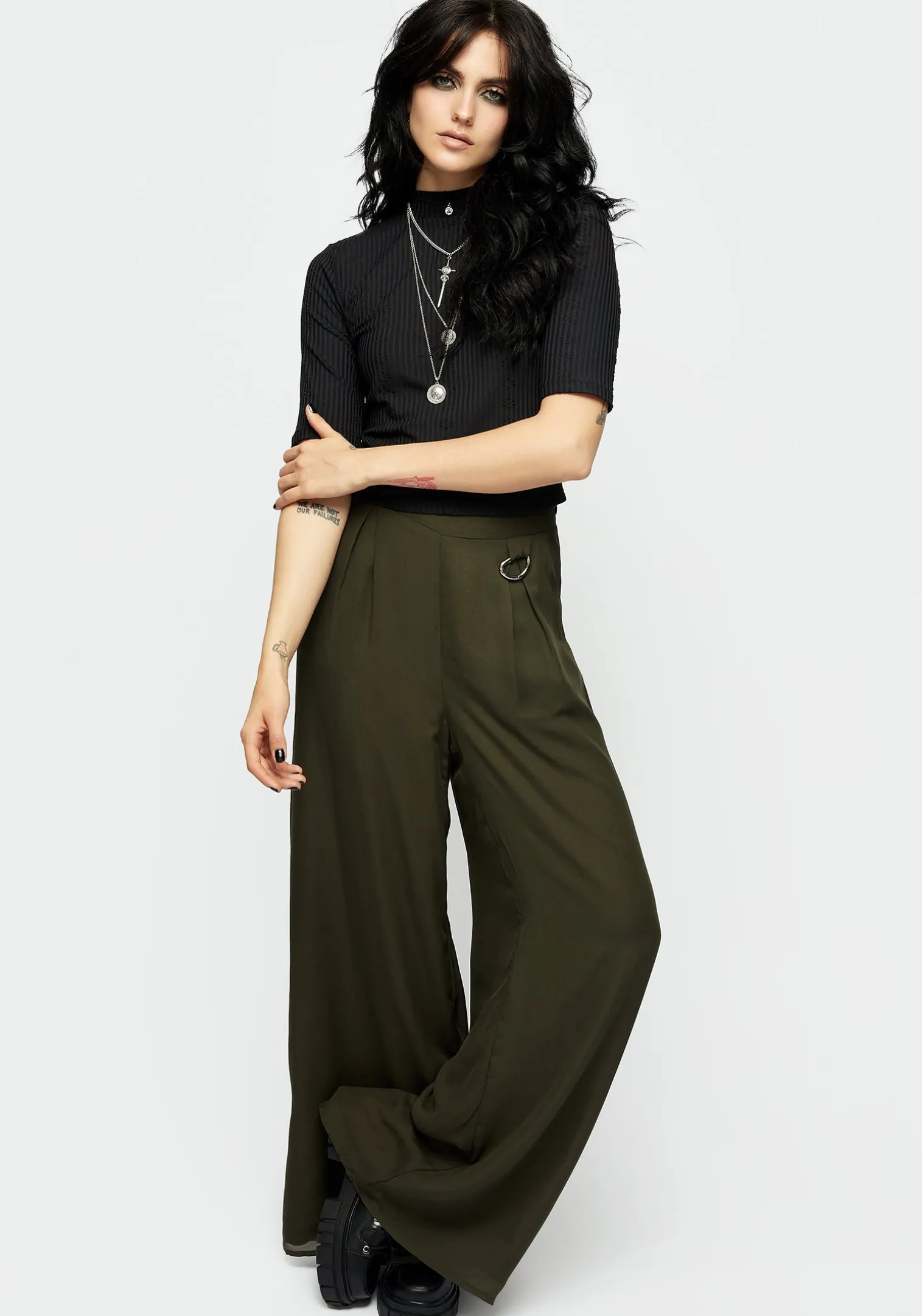Descensum Wide Leg Green Trousers