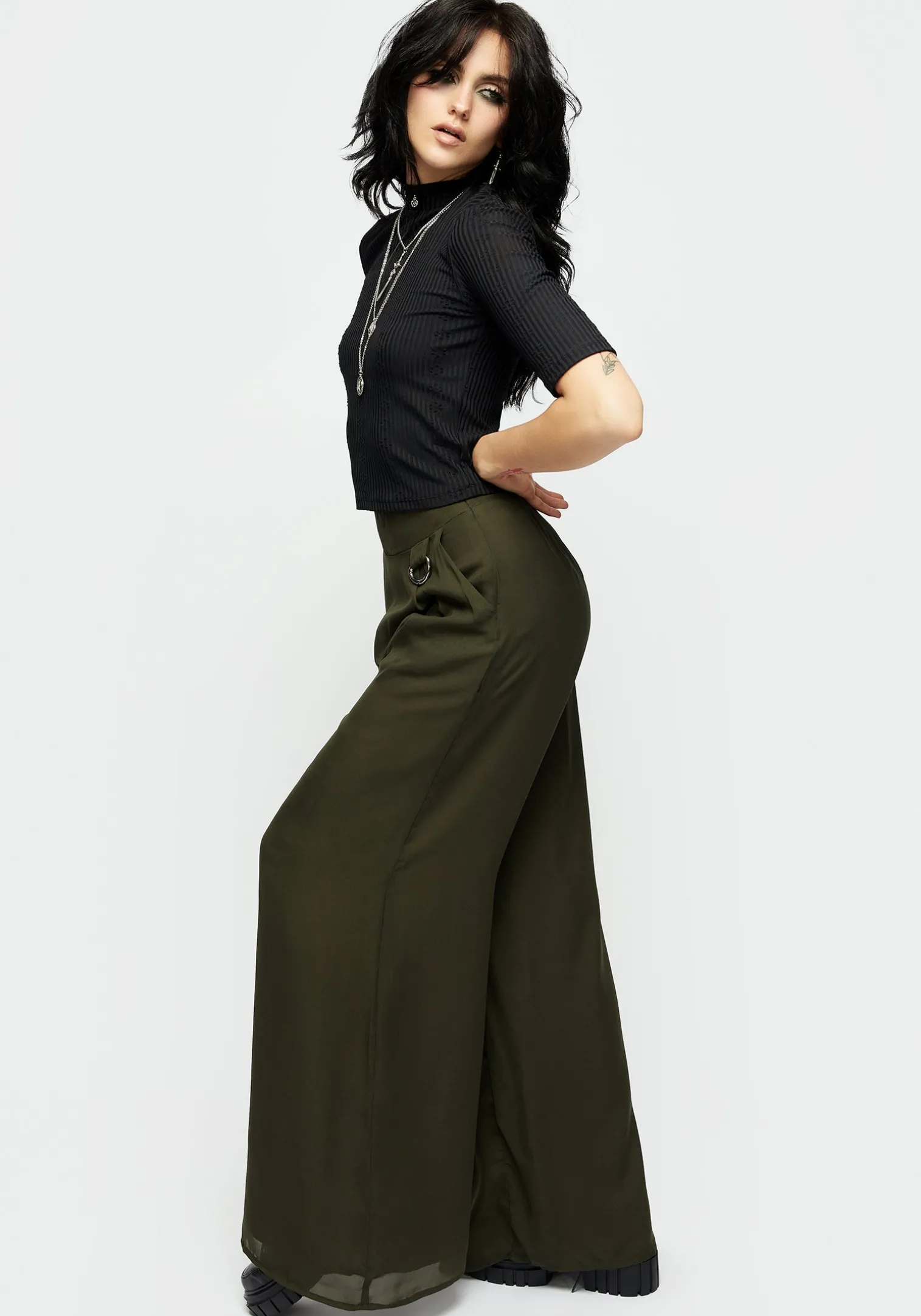 Descensum Wide Leg Green Trousers