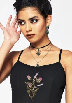 Despair Cotton Thistle Embroidered Cami Tie Back Midi Dress