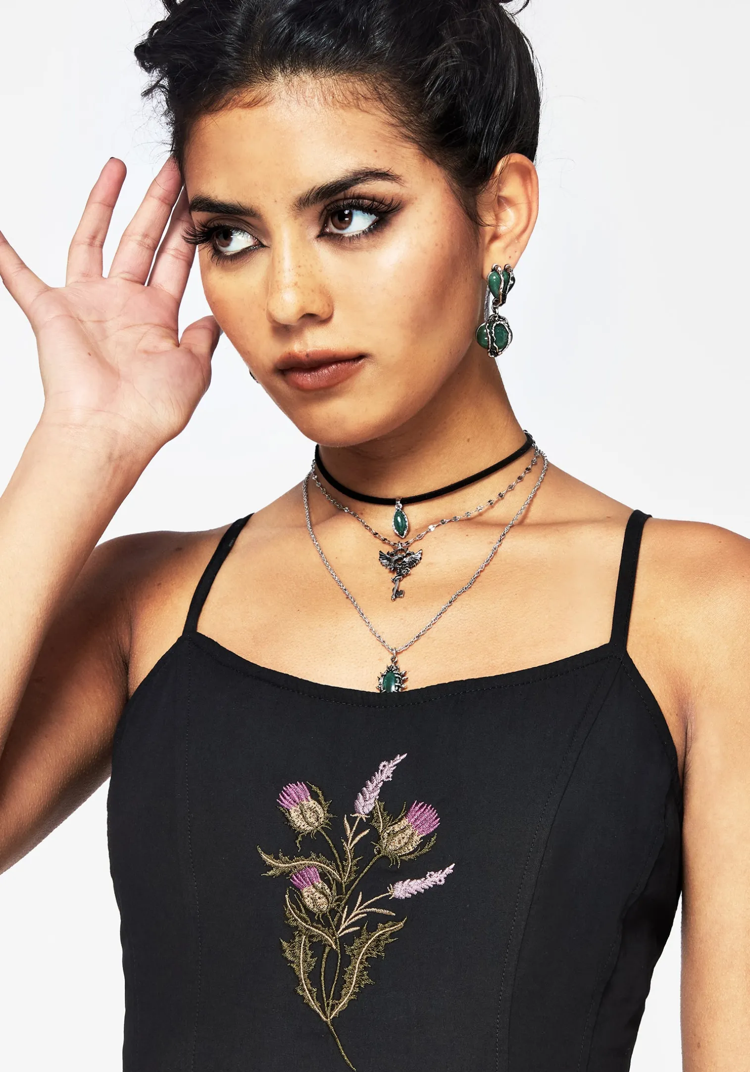 Despair Cotton Thistle Embroidered Cami Tie Back Midi Dress