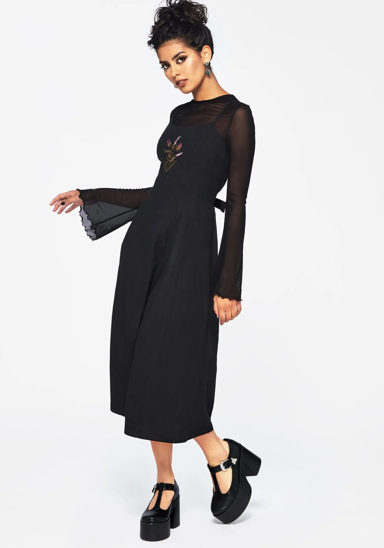 Despair Cotton Thistle Embroidered Cami Tie Back Midi Dress