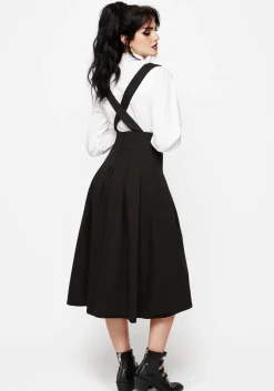 Despair Thistle Embroidered Tailored Pleated Pinafore Midi Skirt