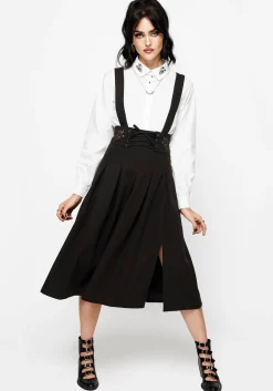 Despair Thistle Embroidered Tailored Pleated Pinafore Midi Skirt