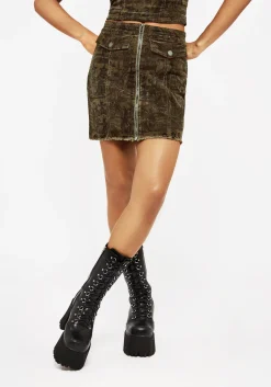 Diabolical Cord Woodcut Print Zip Up Mini Skirt