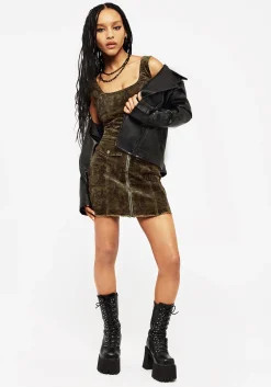 Diabolical Cord Woodcut Print Zip Up Mini Skirt