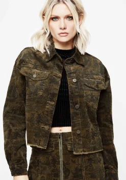 Diabolical Cord Woodcut Print Crop Shacket