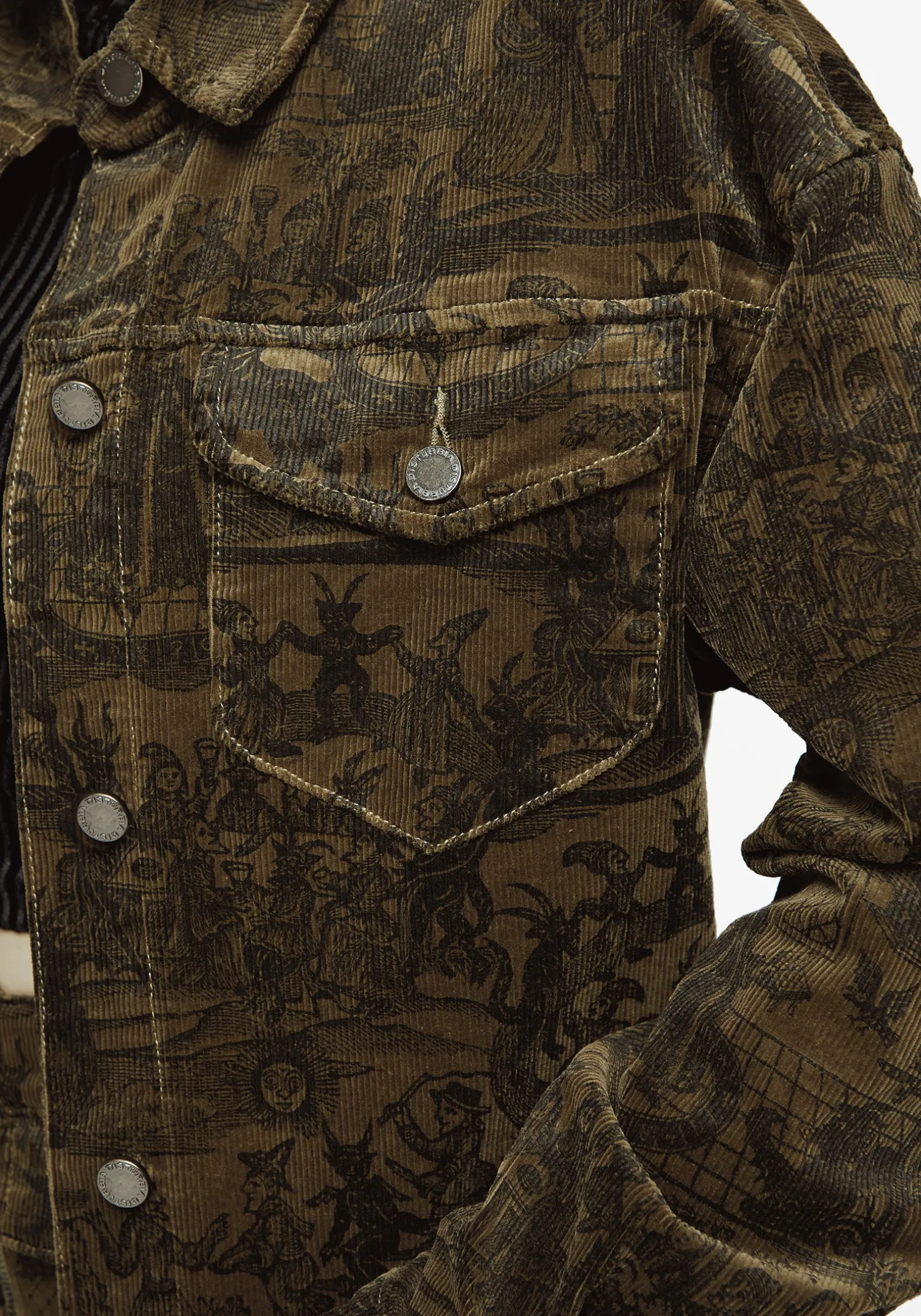 Diabolical Cord Woodcut Print Crop Shacket