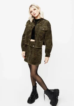 Diabolical Cord Woodcut Print Crop Shacket