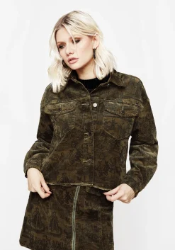 Diabolical Cord Woodcut Print Crop Shacket