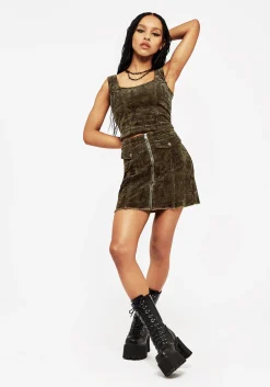 Diabolical Cord Woodcut Print Zip Corset Top