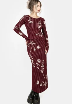 Diastella Floral Jacquard Rib Knit Raglan Sleeve Top - Red