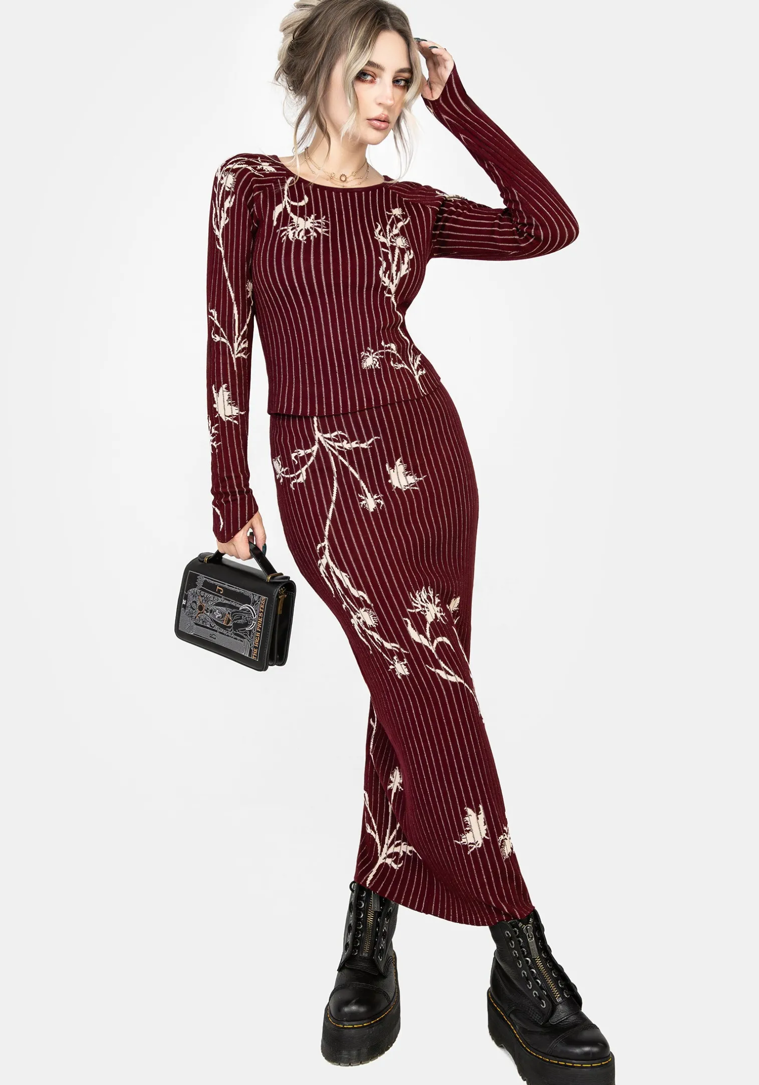 Diastella Floral Jacquard Rib Knit Maxi Skirt