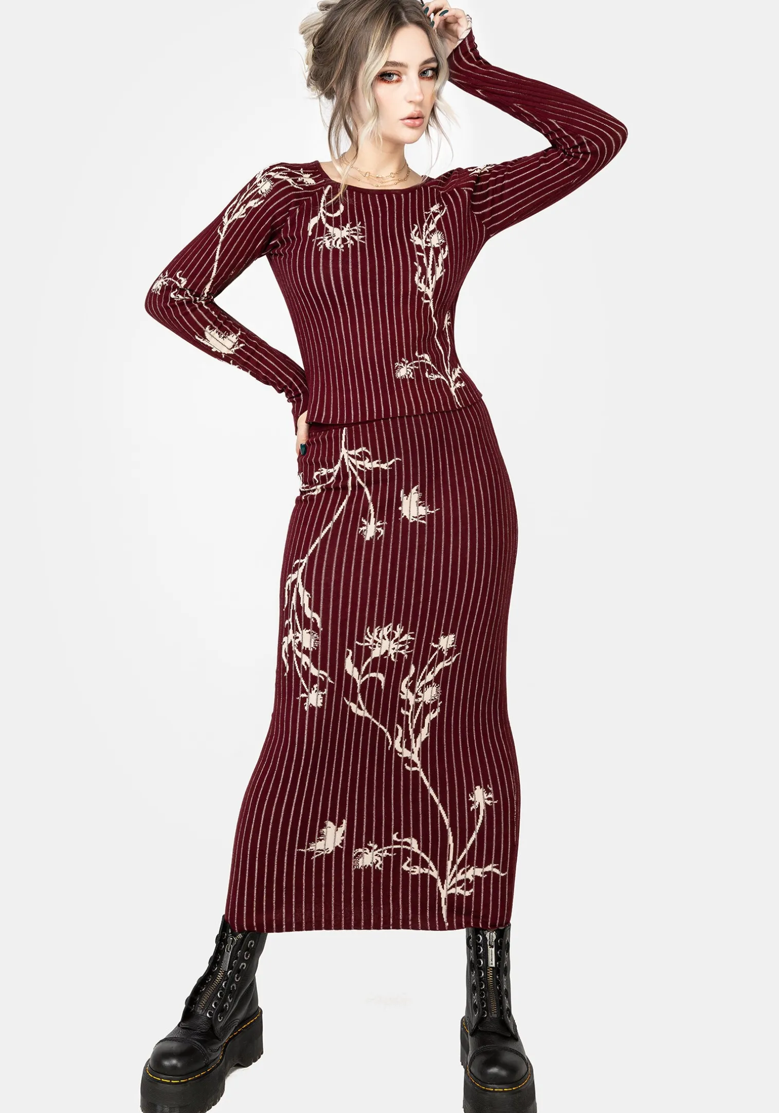 Diastella Floral Jacquard Rib Knit Maxi Skirt