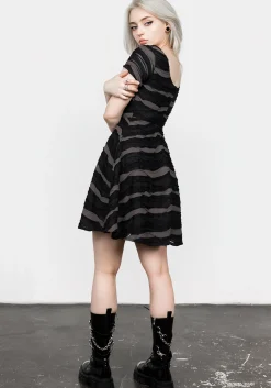 Distortion Short Sleeve Mini Skater Dress