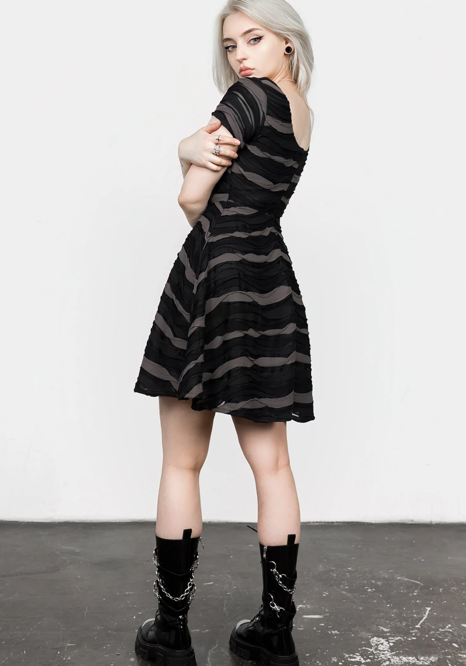 Distortion Short Sleeve Mini Skater Dress