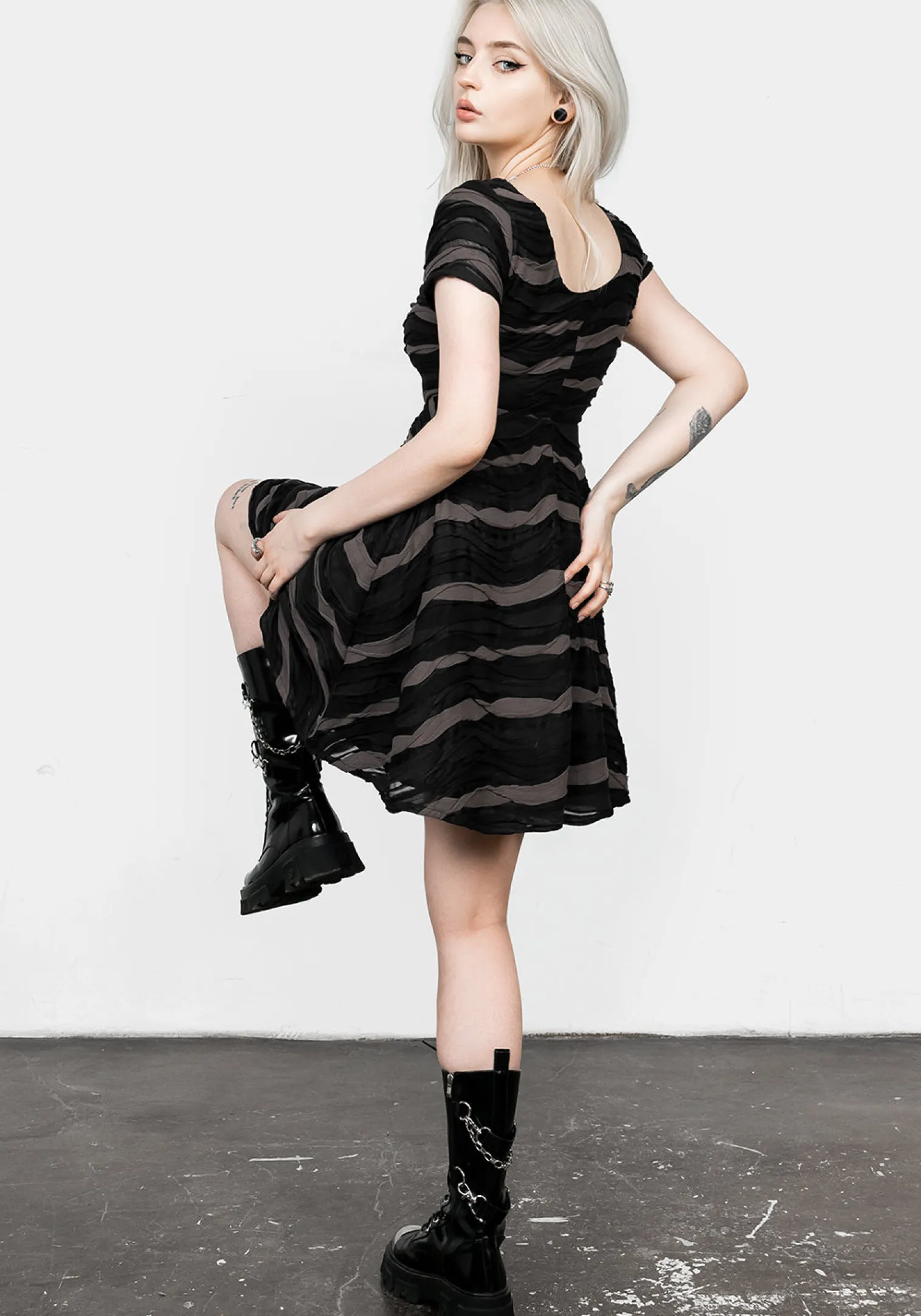 Distortion Short Sleeve Mini Skater Dress