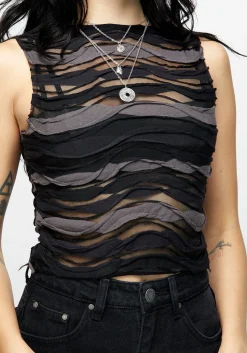 Distortion Sleeveless Crop Top