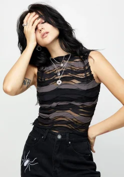 Distortion Sleeveless Crop Top
