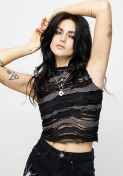 Distortion Sleeveless Crop Top