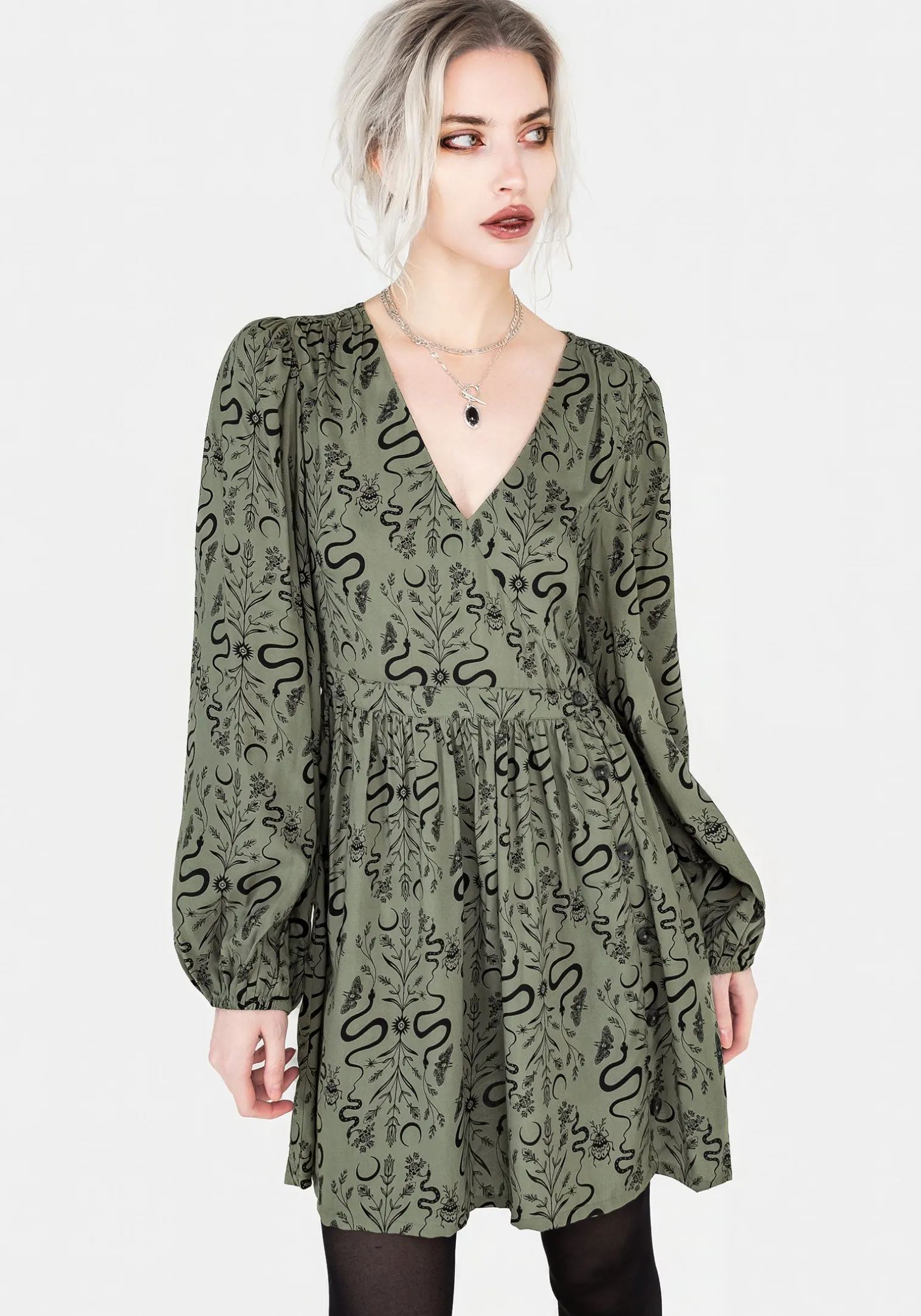 Dominion Snake Print V-Neck Mini Dress