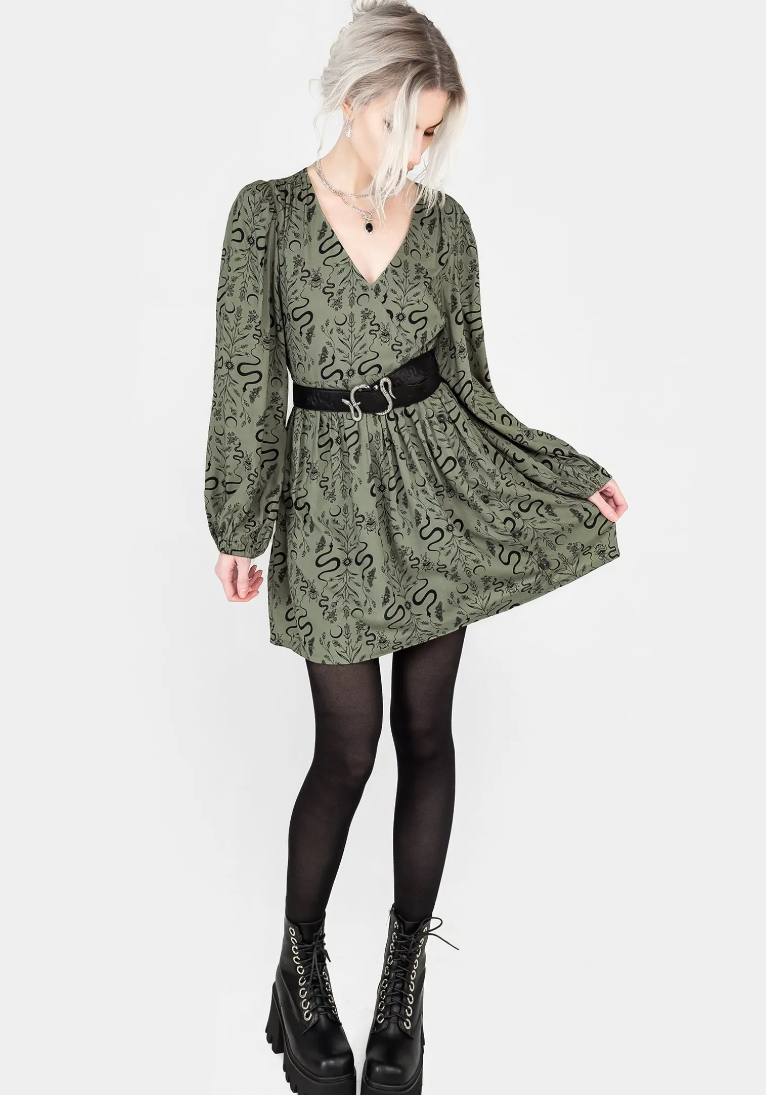 Dominion Snake Print V-Neck Mini Dress