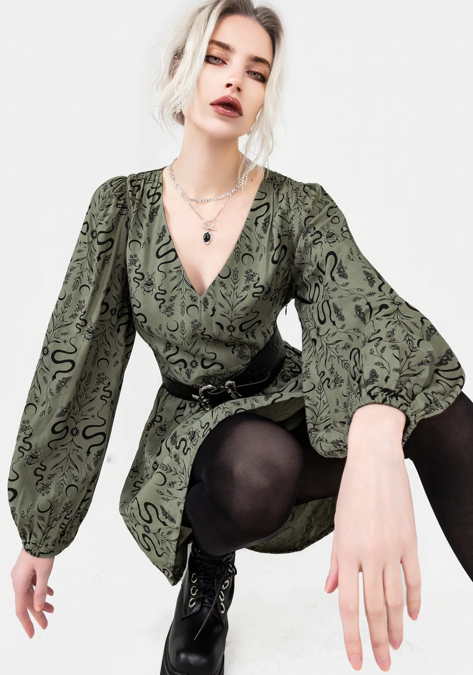 Dominion Snake Print V-Neck Mini Dress