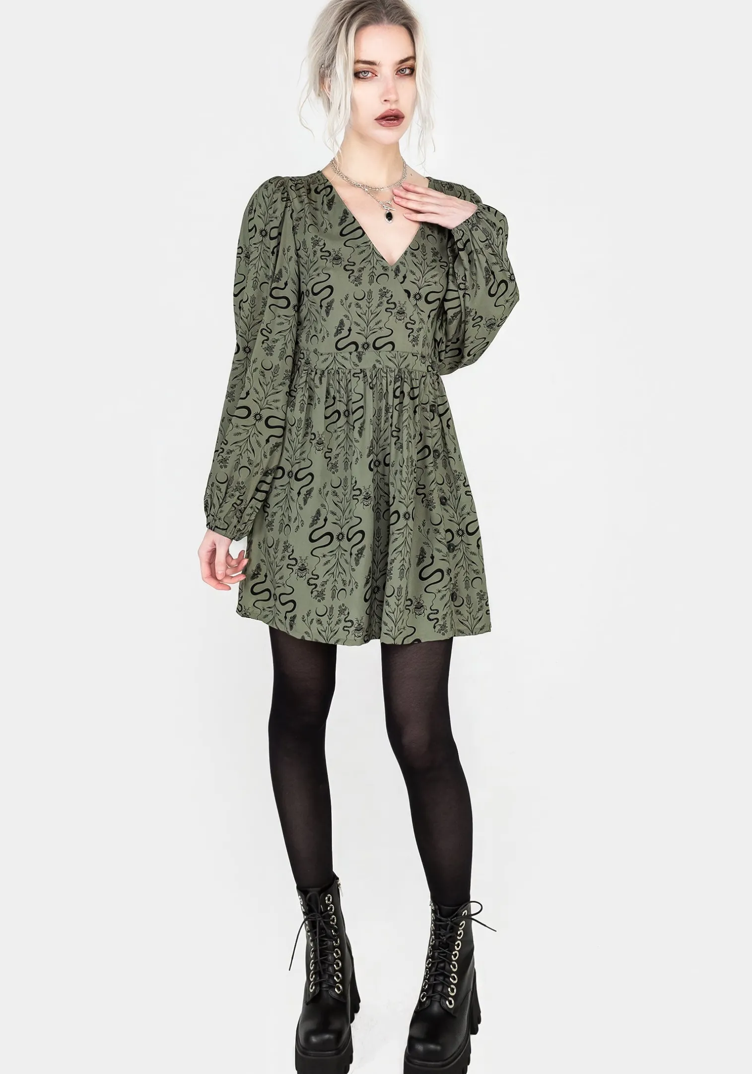 Dominion Snake Print V-Neck Mini Dress