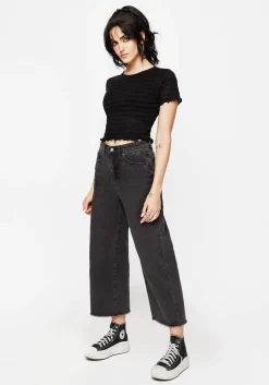 Dragonfly Embroidered Wide Leg Denim Culotte Jeans