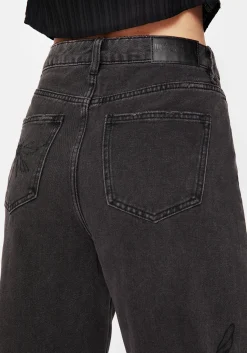 Dragonfly Embroidered Wide Leg Denim Culotte Jeans