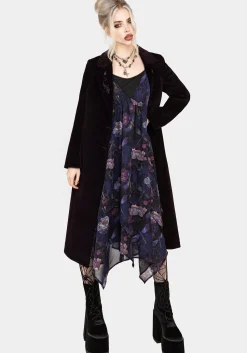 Dragonfly Floral Print Chiffon Handkerchief Hem Dress