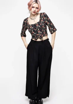 Dreamfast Mushroom Moon Print Button Up Tie Crop Top