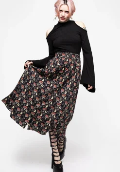Dreamfast Mushroom Moon Print Button Up Midaxi Skirt