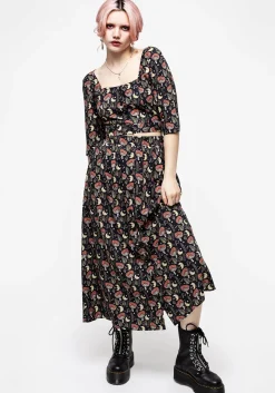 Dreamfast Mushroom Moon Print Button Up Midaxi Skirt
