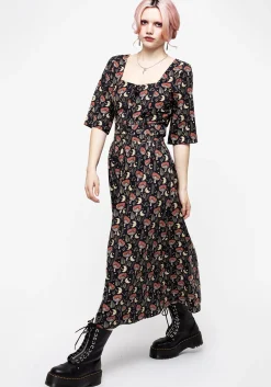 Dreamfast Mushroom Moon Print Button Up Midaxi Skirt