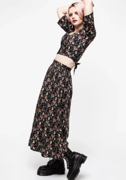 Dreamfast Mushroom Moon Print Button Up Midaxi Skirt