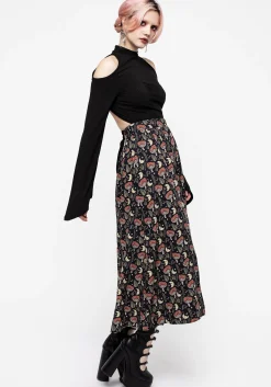 Dreamfast Mushroom Moon Print Button Up Midaxi Skirt