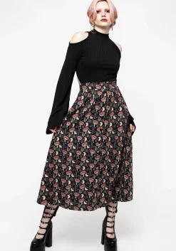 Dreamfast Mushroom Moon Print Button Up Midaxi Skirt