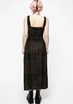 Dropout Check Sleeveless Button Down Midaxi Dress