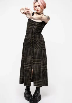 Dropout Check Sleeveless Button Down Midaxi Dress