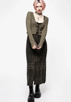 Dropout Check Sleeveless Button Down Midaxi Dress