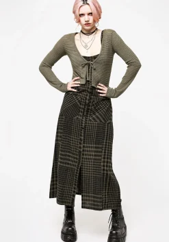 Dropout Check Sleeveless Button Down Midaxi Dress