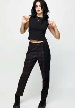 Dropout Spliced Check Mom Trousers