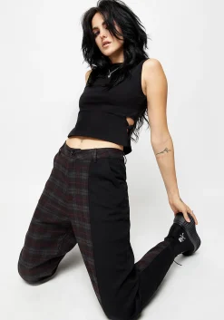 Dropout Spliced Check Mom Trousers