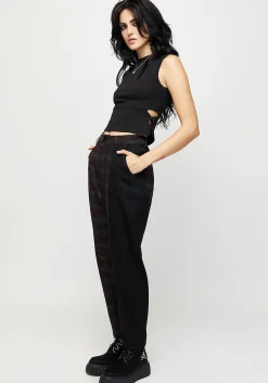 Dropout Spliced Check Mom Trousers