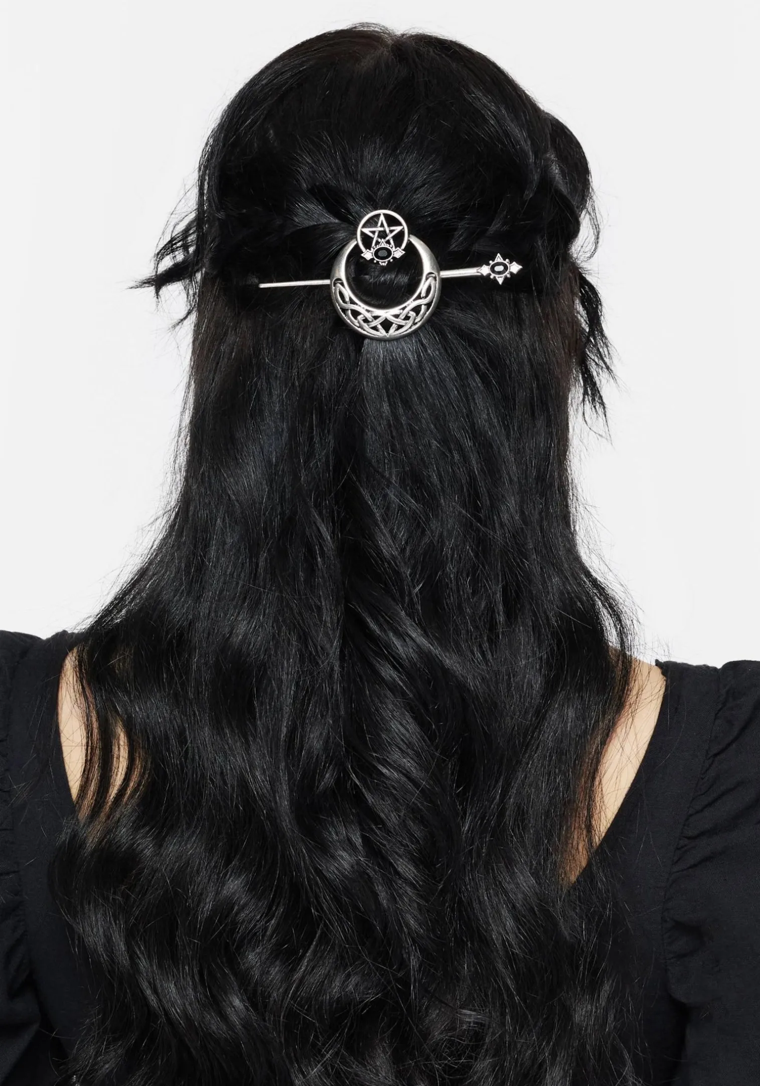 Druantia Pentagram Moon Hair Slide with Pin