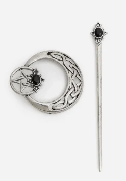 Druantia Pentagram Moon Hair Slide with Pin